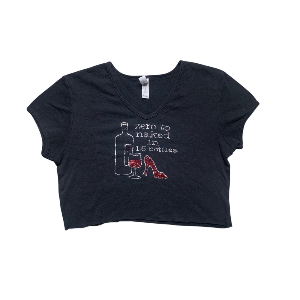 Chris’s Stuff bedazzled funny wine gemstone cropped t-shirt M
